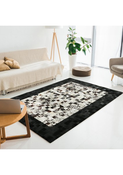 Beyaz Siyah Dana Derisi Patchwork Halı – El Yapımı Hakiki Deri Şık Ev Dekorasyonu Halısı fiyatları