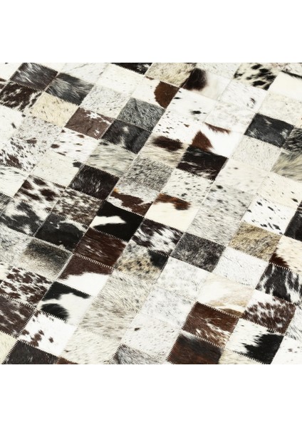 Beyaz Siyah Dana Derisi Patchwork Halı – El Yapımı Hakiki Deri Şık Ev Dekorasyonu Halısı indirimleri