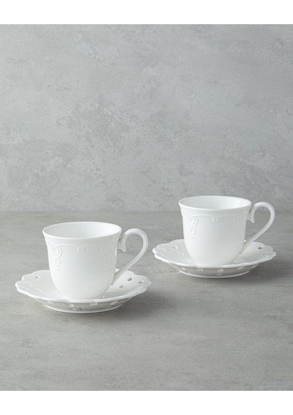 Beyaz Porselen 4 Parça Çay Fincanı Takımı, 180 Ml, 2 Kişilik, Şık ve Zarif Tasarım