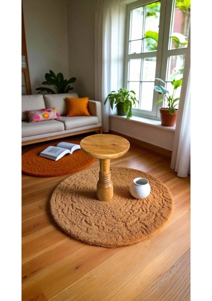 Tik Ağacı Renk Masif Ahşap Yan Sehpa – Mantar Model Sehpa