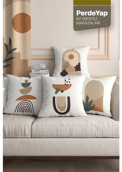 Etnik Afrika Sürrealist Desenli 4lü Dijital Baskılı Kırlent Kılıfı 016