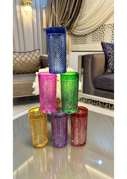 6'lı Renkli Balık Sırtı Meşrubat Bardağı Seti, Şık ve Çeyizlik Sunumlar Için Uygun fiyatları