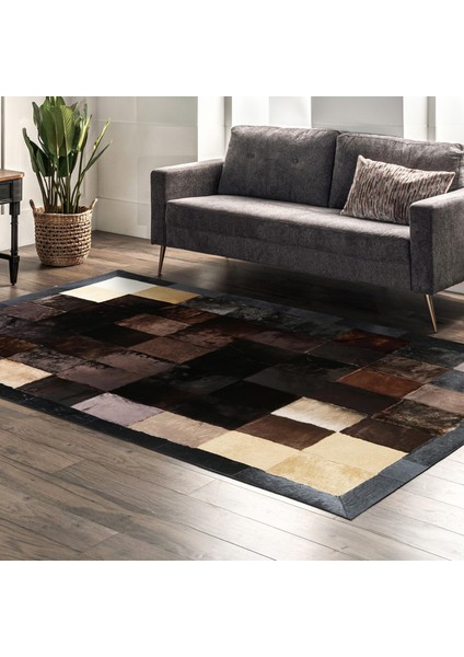 Doğal Kahverengi Siyah Dana Derisi Patchwork Ortam Halısı, Modern Tasarımlı Lüks Deri Halı fiyatları