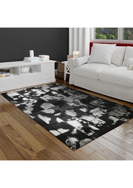 Siyah ve Gümüş Dana Derisi Patchwork Halı, Hakiki Dana Derisi Halı, Kaymaz Halı fiyatları
