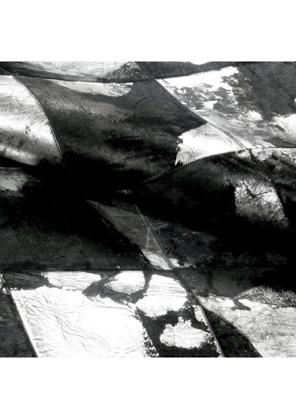 Siyah ve Gümüş Dana Derisi Patchwork Halı, Hakiki Dana Derisi Halı, Kaymaz Halı modelleri