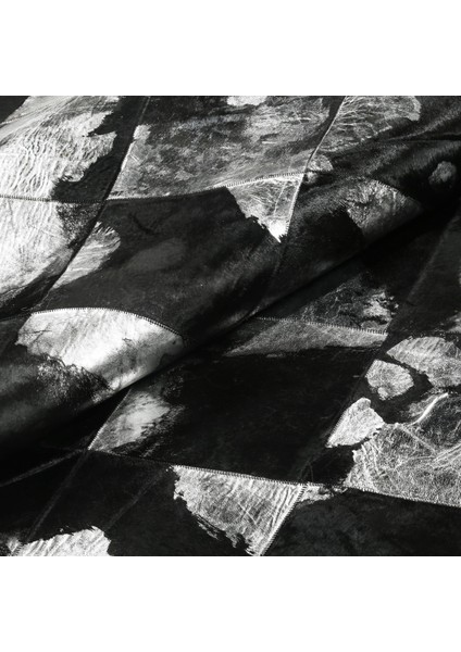 Siyah ve Gümüş Dana Derisi Patchwork Halı, Hakiki Dana Derisi Halı, Kaymaz Halı indirimleri