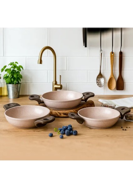 Bej 3 Parça Granit Tava Seti, Dayanıklı ve Şık Mutfak Gereçleri