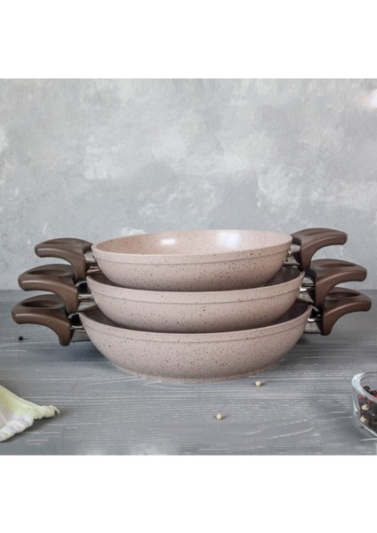Bej 3 Parça Granit Tava Seti, Dayanıklı ve Şık Mutfak Gereçleri indirimleri