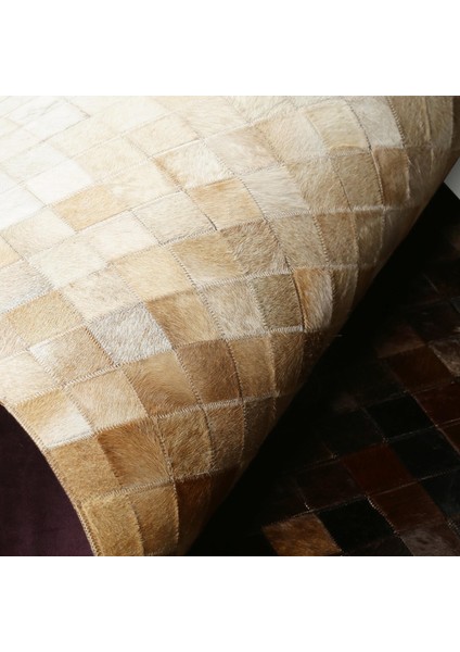 Kahverengi Geçişli Dana Derisi Patchwork Halı – El Yapımı Hakiki Deri Lüks Ev Dekorasyonu Halısı fiyatları