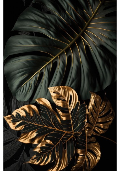 |siyah Altın Yapraklar Makro Model|çerçeveli Temperli Cam Tablo Tekli Dikey fiyatları