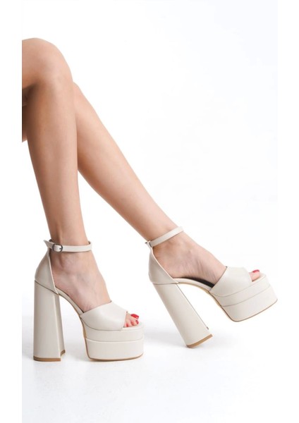 Kadın Elina Tek Bantlı Bej Cilt 15 cm Platform Topuklu Ayakkabı fiyatları