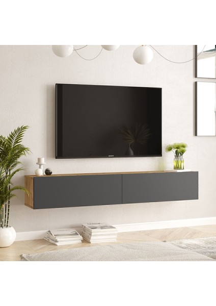 Aven Tv Ünitesi Tv Sehpası Kapaklı 180CM Çam-Antrasit Ave8-Aa