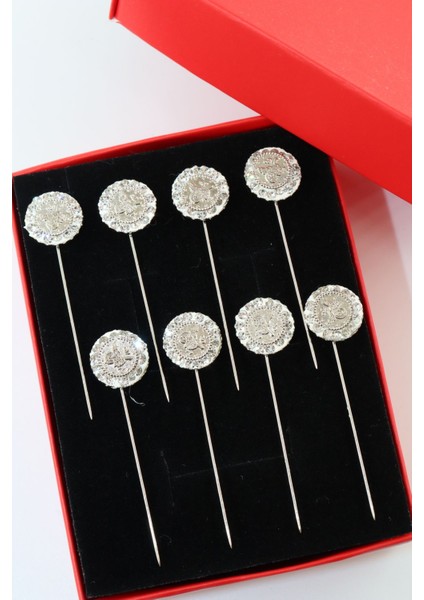 8’li Tuğralı Taşlı Eşarp Iğnesi. Şal Iğnesi. Türban Iğnesi. Başörtü Iğnesi. Eşarp ve Şal Iğnesi.