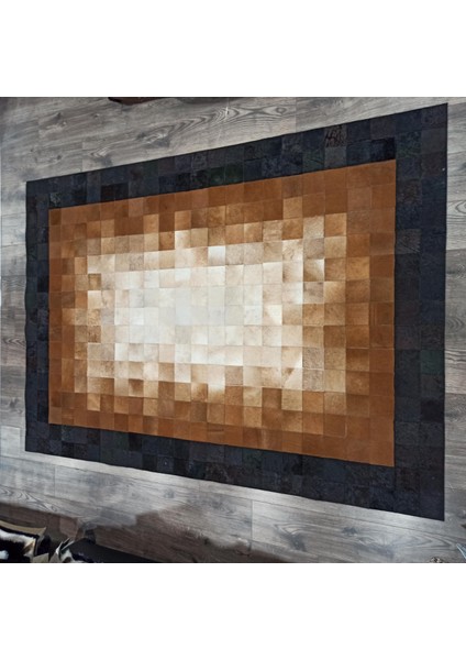 El Yapımı Dana Derisi Patchwork Halı – Kahverengi Tonlarda Doğal Ortam Halısı modelleri