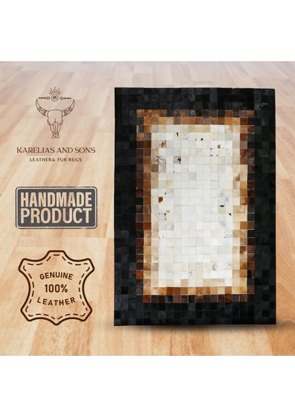 Siyah Beyaz Doğal Dana Derisi Düz Halı – El Yapımı Hakiki Deri Şık Giriş Halısı fırsatları