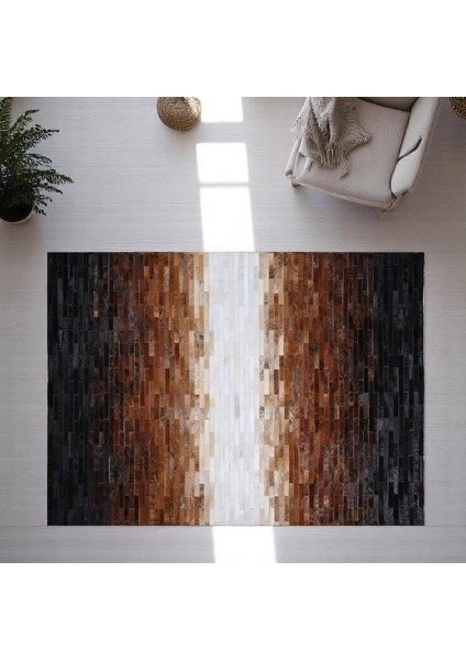 Kahve Krem Dana Derisi Patchwork Halı – El Dokuma Hakiki Deri Şık Salon Halısı modelleri