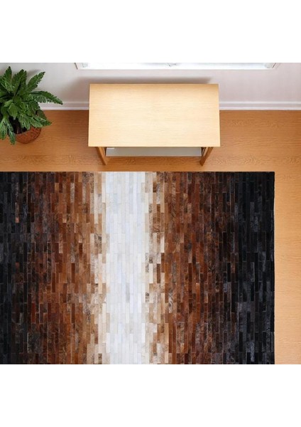 Kahve Krem Dana Derisi Patchwork Halı – El Dokuma Hakiki Deri Şık Salon Halısı fırsatları