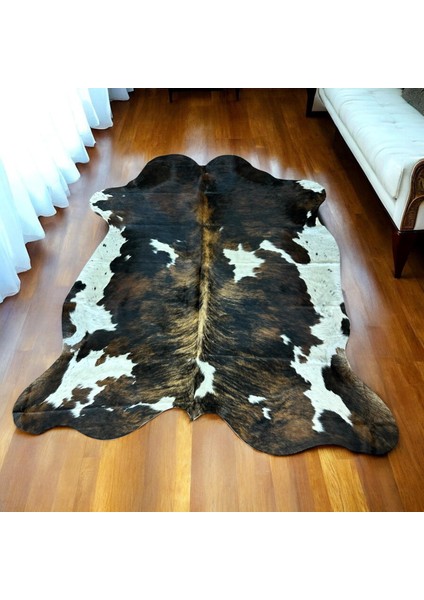 Kahverengi Benekli Hakiki Dana Derisi Post Halı 150X200 cm – El Yapımı Gerçek Deri Post Halı