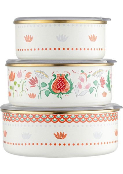 Bej Emaye Sedef 3'lü Saklama Kabı Seti 14-18-18 cm fiyatları