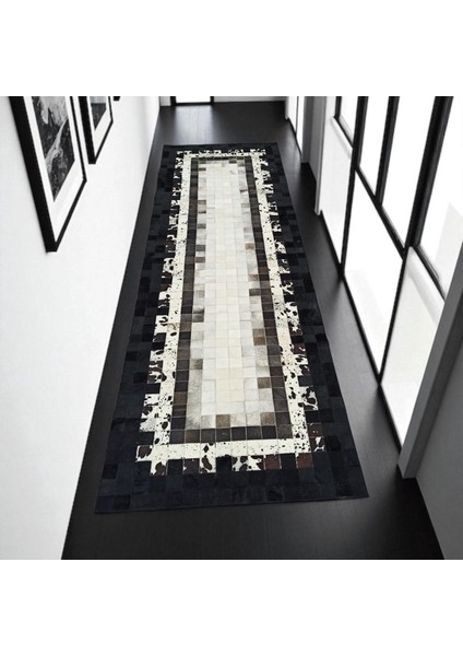 Dana Derisi Patchwork Yolluk – Siyah Beyaz Renkli Şık Antre Halısı