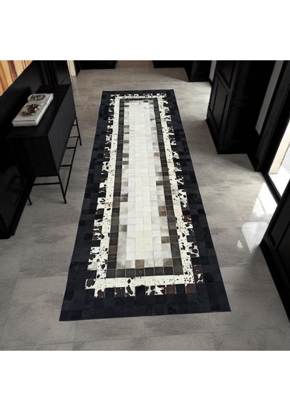 Dana Derisi Patchwork Yolluk – Siyah Beyaz Renkli Şık Antre Halısı modelleri