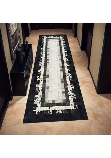 Dana Derisi Patchwork Yolluk – Siyah Beyaz Renkli Şık Antre Halısı fırsatları
