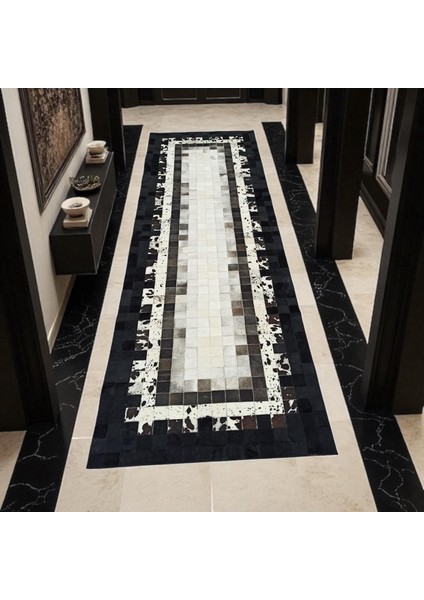 Dana Derisi Patchwork Yolluk – Siyah Beyaz Renkli Şık Antre Halısı indirimleri