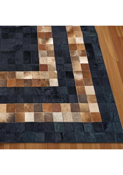Kahverengi Siyah Patchwork Halı – El Yapımı Doğal Dana Derisi Oturma Odası Halısı indirimleri