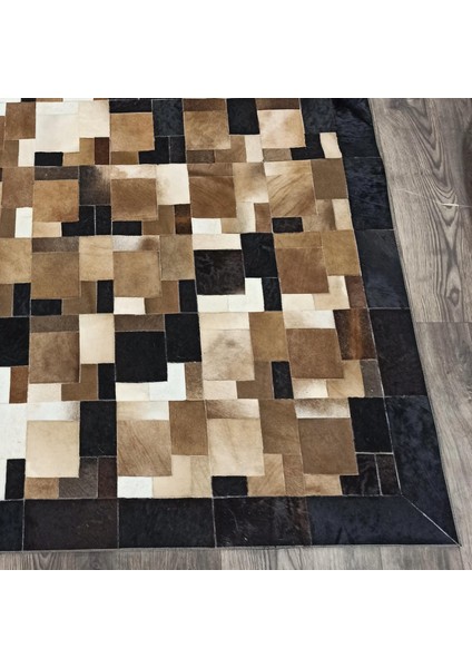 Doğal Dana Derisi Patchwork Halı – Kahverengi Siyah Beyaz Renkli El Yapımı Büyük Halı fiyatları