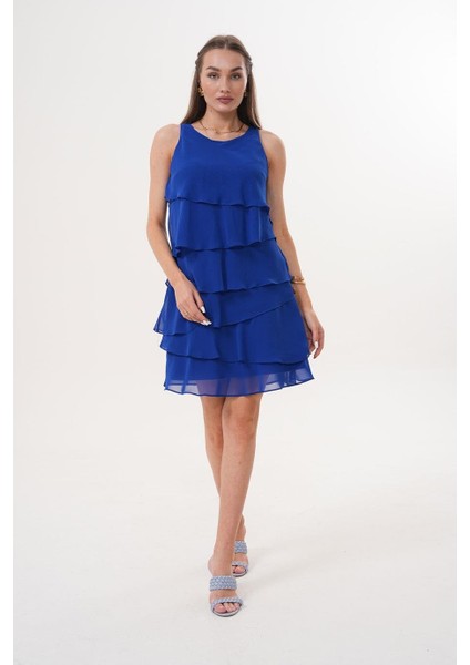 Kat Kat Şifon Saks Elbise MCK5021 modelleri