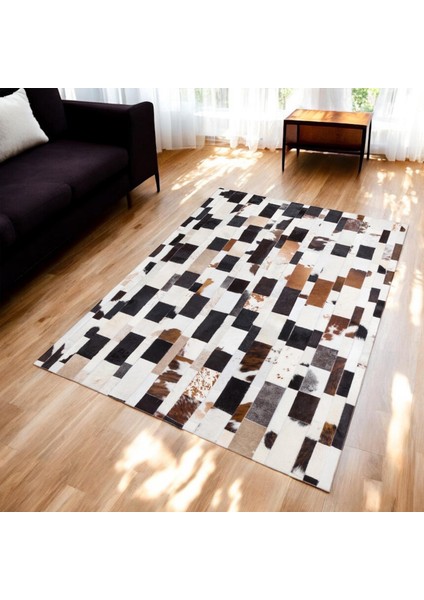 Dana Derisi Patchwork Halı – El Yapımı Bej Kahverengi Büyük Salon Halısı modelleri
