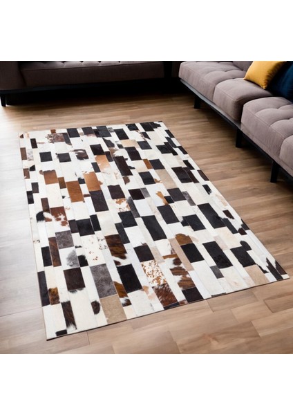 Dana Derisi Patchwork Halı – El Yapımı Bej Kahverengi Büyük Salon Halısı fırsatları