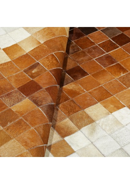 Kahverengi Krem Doğal Dana Derisi Patchwork Halı – El Yapımı Hakiki Deri Dekoratif Giriş Halısı fiyatları