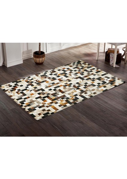 Çok Renkli Dana Derisi Patchwork Halı, Doğal Renkli Kaymaz Tabanlı Halı fırsatları
