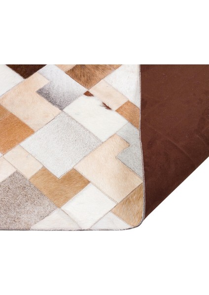 Dana Derisi Patchwork Halı – Kahve Tonlu El Yapımı Modern Salon Halısı fırsatları