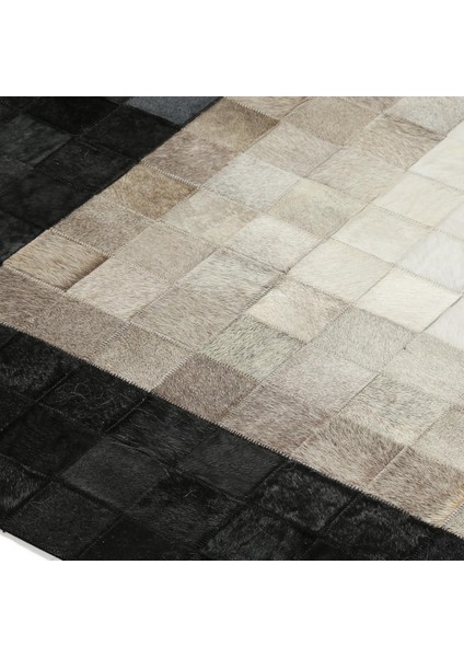 Bej Siyah Dana Derisi Patchwork Halı – El Dokuma Hakiki Deri Şık Giriş Halısı fiyatları