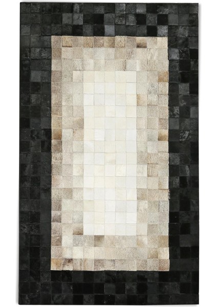 Bej Siyah Dana Derisi Patchwork Halı – El Dokuma Hakiki Deri Şık Giriş Halısı fırsatları