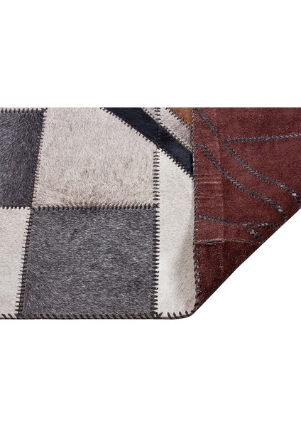 Üç Renkli Dana Derisi Patchwork Halı - El Yapımı Halı modelleri