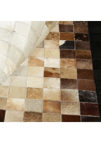 Bej Kahverengi Gerçek Dana Derisi Halı – El Yapımı Patchwork Deri Halı Tasarımı fiyatları