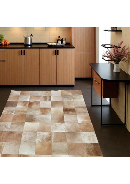 Doğal Bej Dana Derisi Patchwork Halı, Kaymaz Tabanlı Hakiki Deri Halı, Dekoratif Modern Tasarım indirimleri