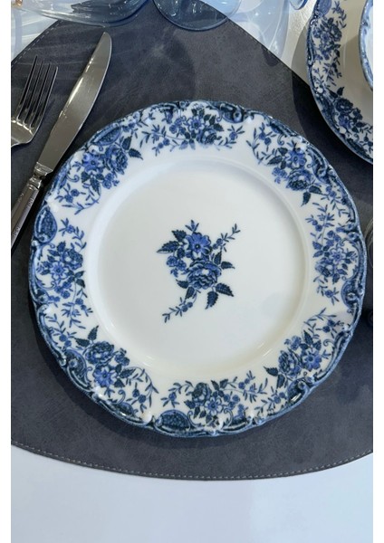 6 Kişilik Mavi Porselen Pasta Tabağı Takımı, 19 Cm, Özel Tasarım fiyatları