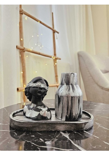 Kadın Figürlü 3'lü Oval Vazo Seti ve Dekoratif Obje, Tabak, Biblo, Eşya