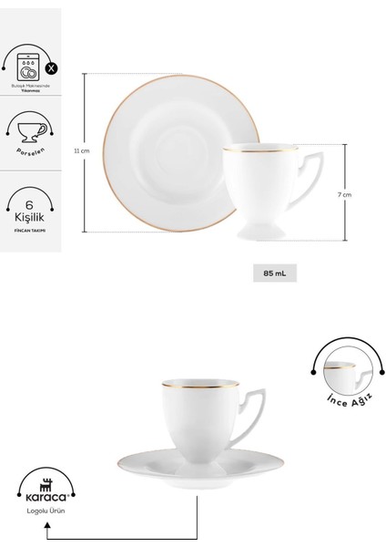 6 Kişilik Beyaz Kahve Fincan Takımı, 85 Ml, Şık ve Zarif Tasarım fiyatları