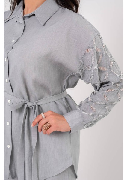 Yıpratma Detaylı Oversize Gömlek Pantolon Takım TKM16052 fırsatları