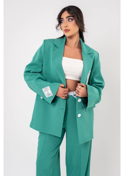 Etiket Baskılı Kol Detaylı Blazer Ceket Palazzo Pantolon Takım TKM16014 fiyatları