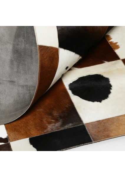 Kahverengi Doğal Dana Derisi Patchwork Halı – El Yapımı Gerçek Deri Kaymaz Mutfak Halısı modelleri