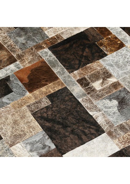 Doğal Siyah Kahverengi Dana Derisi Patchwork Halı – El Yapımı Hakiki Deri Lüks Koridor Halısı indirimleri