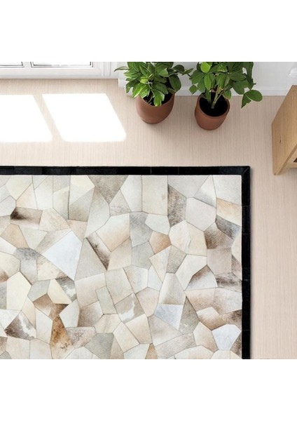 Açık Renkli Dana Derisi Patchwork Halı, Modern Tasarımlı El Dokuma Halı, Kaymaz Tabanlı Dekoratif Halı fiyatları