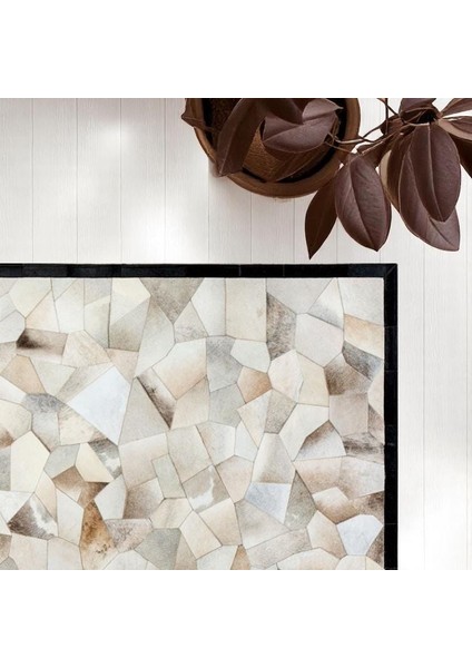 Açık Renkli Dana Derisi Patchwork Halı, Modern Tasarımlı El Dokuma Halı, Kaymaz Tabanlı Dekoratif Halı modelleri