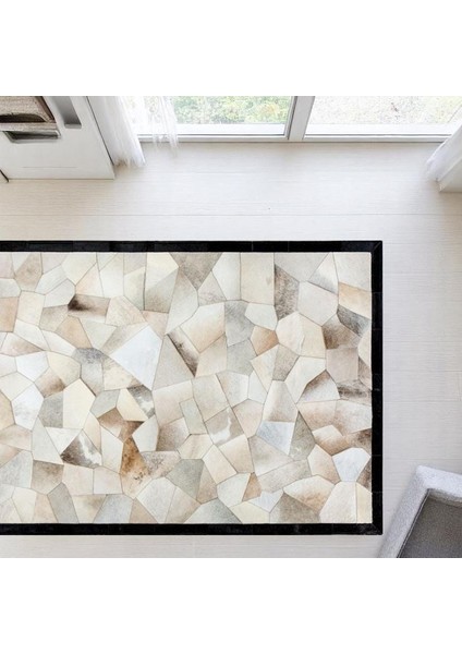 Açık Renkli Dana Derisi Patchwork Halı, Modern Tasarımlı El Dokuma Halı, Kaymaz Tabanlı Dekoratif Halı fırsatları